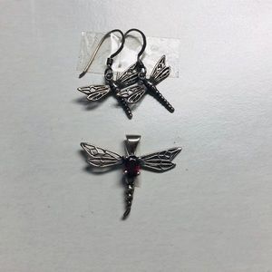 Sterling silver Dragonfly pendant and earrings